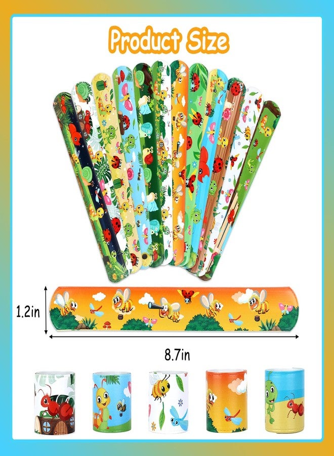 Serencatcher 48Pcs Bug Slap Bracelets, Bug Insect Party Favors Wristbands Bracelets with Ladybug Caterpillar Butterflies Snails Snap for Wild Insect Animal Birthday Party Decorations - Image 5